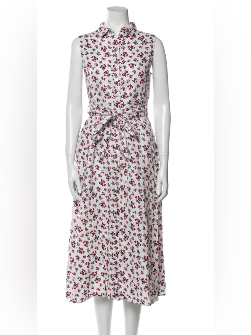 Cynthia Rowley 100% Linen Red Poppy Floral Midi Dress Belted Size 6